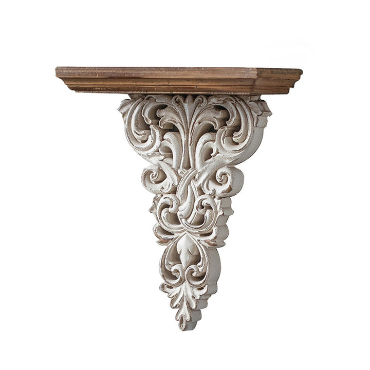 Traditionelle französische MDF-Regale mit Distressed-Oberfläche, hohl geschnitzt, in Beige und Braun, wandmontierte Holzregale, Aufbewahrungsregal für das Wohnzimmer 
