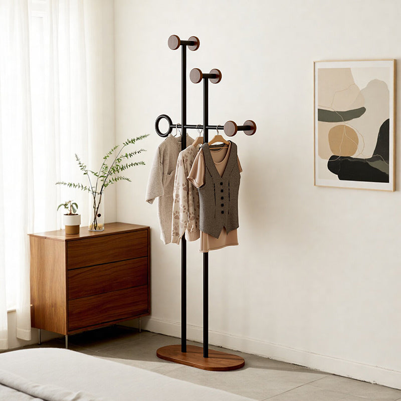 Zeitgenössischer Retro-Garderobenständer aus Karbonstahl und Holzwerkstoff, unregelmäßig, platzsparend für das Schlafzimmer 