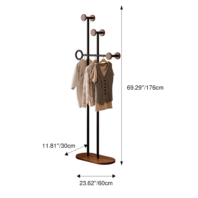 Zeitgenössischer Retro-Garderobenständer aus Karbonstahl und Holzwerkstoff, unregelmäßig, platzsparend für das Schlafzimmer 