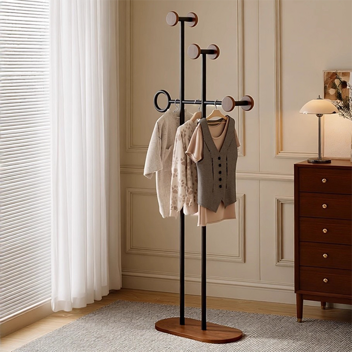 Zeitgenössischer Retro-Garderobenständer aus Karbonstahl und Holzwerkstoff, unregelmäßig, platzsparend für das Schlafzimmer 