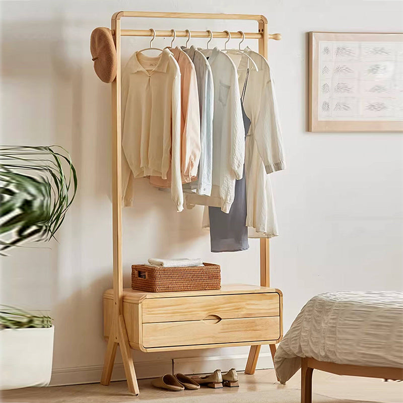 Perchero rectangular contemporáneo nórdico de madera maciza y contrachapado con 2 cajones, perchero independiente que ahorra espacio para dormitorio 