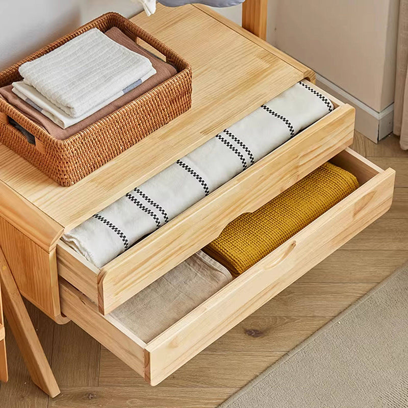 Perchero rectangular contemporáneo nórdico de madera maciza y contrachapado con 2 cajones, perchero independiente que ahorra espacio para dormitorio 