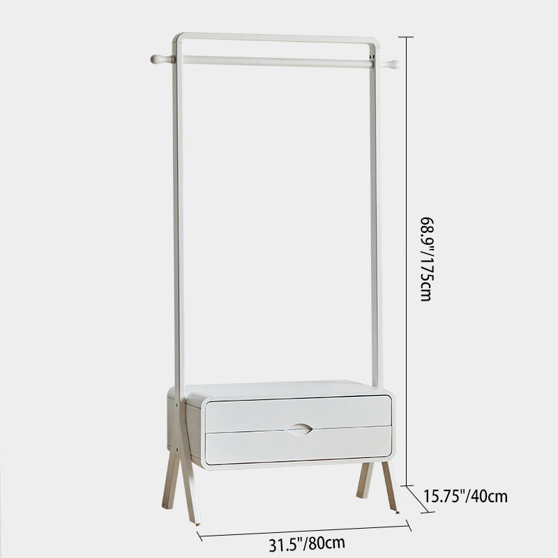 Perchero rectangular contemporáneo nórdico de madera maciza y contrachapado con 2 cajones, perchero independiente que ahorra espacio para dormitorio 