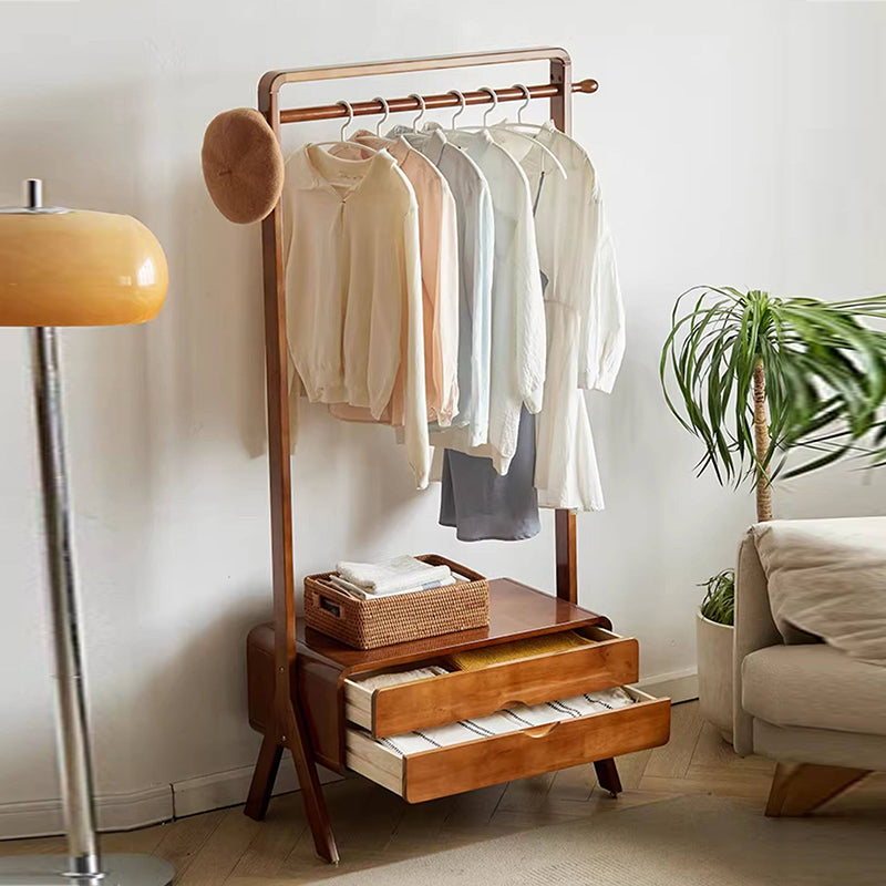 Perchero rectangular contemporáneo nórdico de madera maciza y contrachapado con 2 cajones, perchero independiente que ahorra espacio para dormitorio 