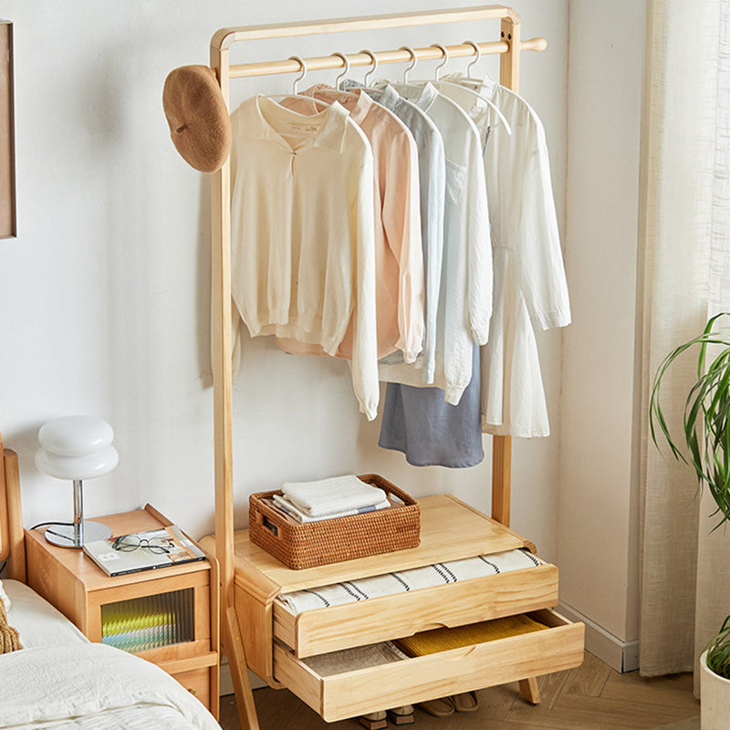 Perchero rectangular contemporáneo nórdico de madera maciza y contrachapado con 2 cajones, perchero independiente que ahorra espacio para dormitorio 