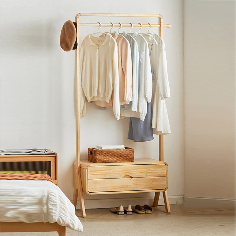 Perchero rectangular contemporáneo nórdico de madera maciza y contrachapado con 2 cajones, perchero independiente que ahorra espacio para dormitorio 