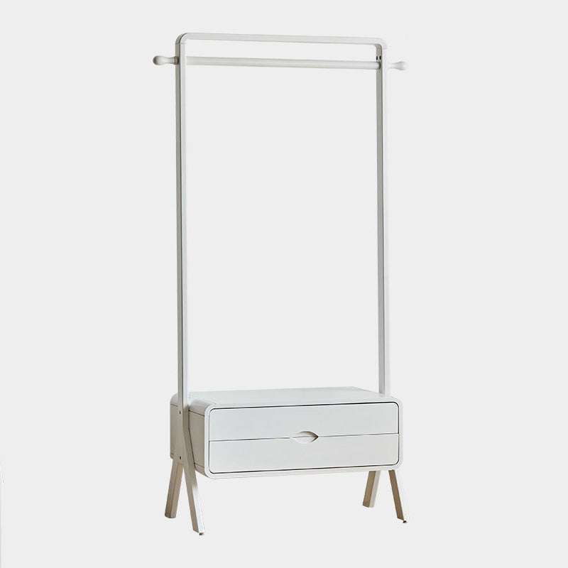 Perchero rectangular contemporáneo nórdico de madera maciza y contrachapado con 2 cajones, perchero independiente que ahorra espacio para dormitorio 