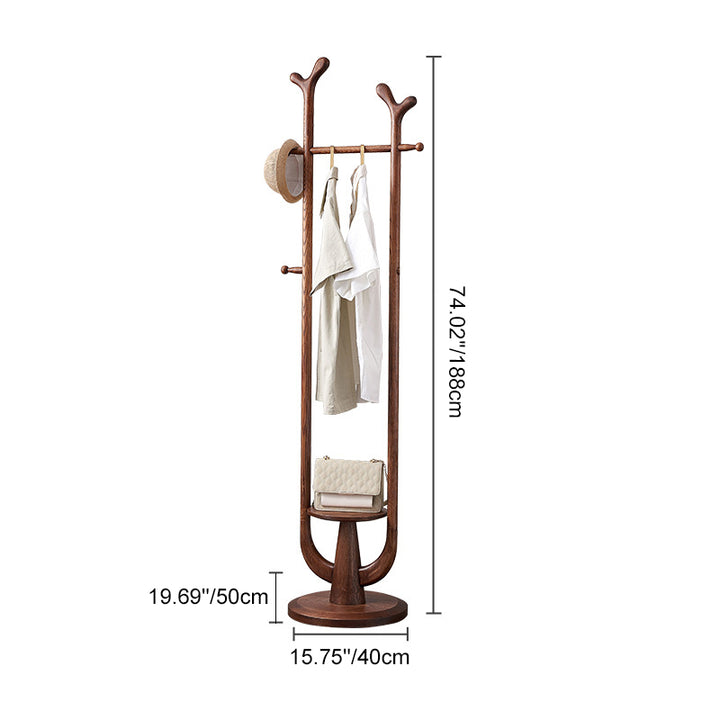 Traditional Solid Ash Wood Coat Rack Stand - Freestanding Round Hall Tree With Multi Hooks For Entryway & Bedroom