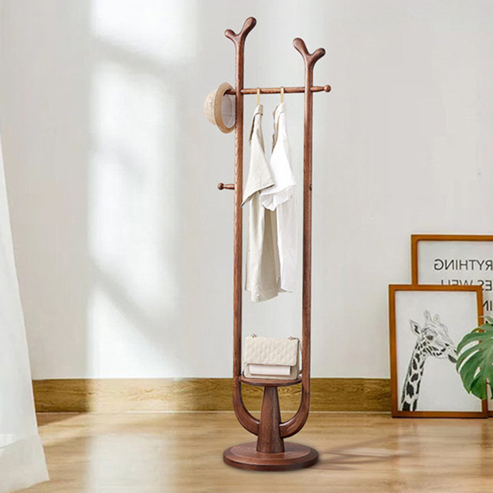 Traditional Solid Ash Wood Coat Rack Stand - Freestanding Round Hall Tree With Multi Hooks For Entryway & Bedroom