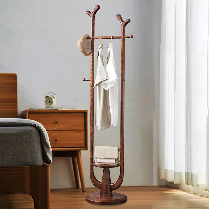 Traditional Solid Ash Wood Coat Rack Stand - Freestanding Round Hall Tree With Multi Hooks For Entryway & Bedroom