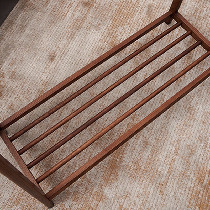 Traditional Wooden Coat Rack Stand - Solid Ash Wood Hall Tree With Storage Shelf &amp; Brass Hooks