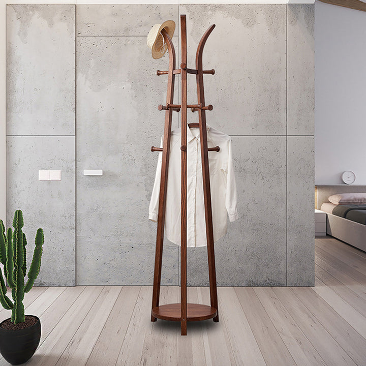 Modern Minimalist Solid Ash Wood Coat Rack Stand - Freestanding Hall Tree With Storage Shelf For Entryway