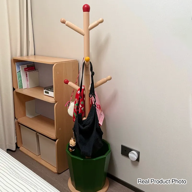 Contemporary Creative Solid Beech Wood Kids Coat Rack - Adjustable Height Children’s Floor Standing Clothes &amp; Backpack Organizer Hall Tree For Bedroom