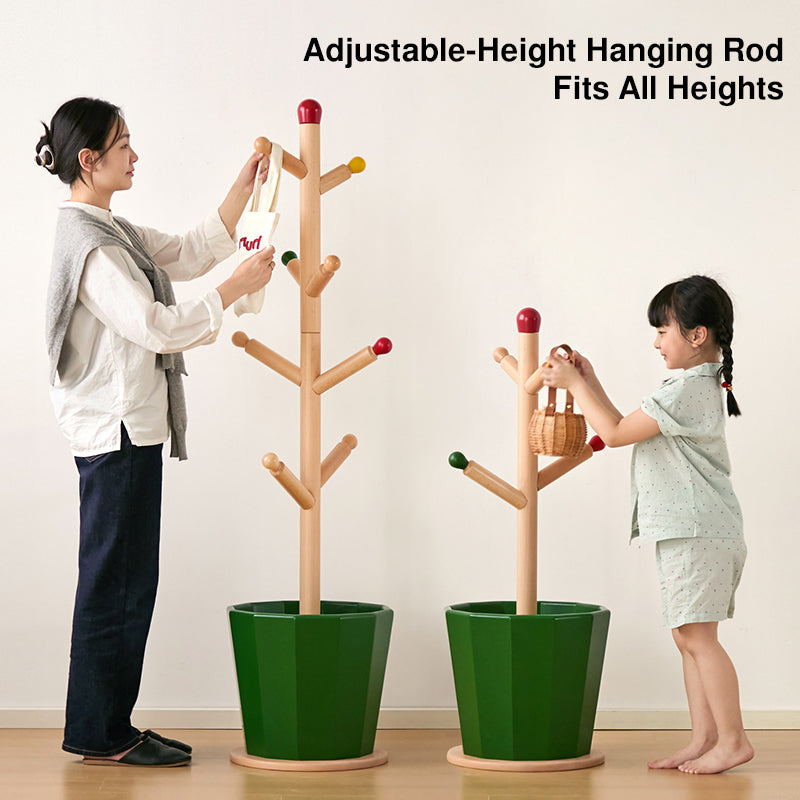 Contemporary Creative Solid Beech Wood Kids Coat Rack - Adjustable Height Children’s Floor Standing Clothes &amp; Backpack Organizer Hall Tree For Bedroom