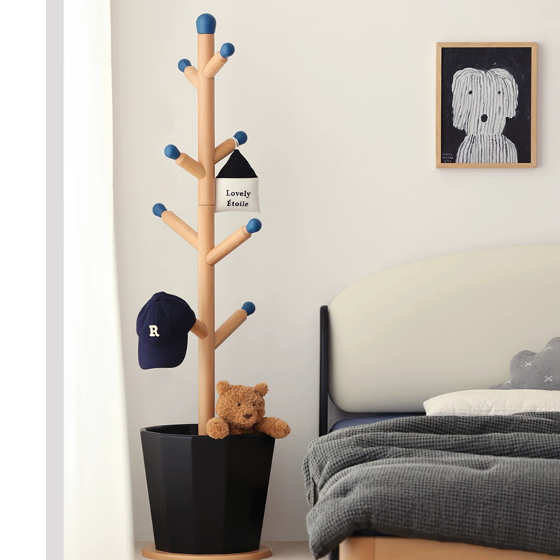 Contemporary Creative Solid Beech Wood Kids Coat Rack - Adjustable Height Children’s Floor Standing Clothes &amp; Backpack Organizer Hall Tree For Bedroom