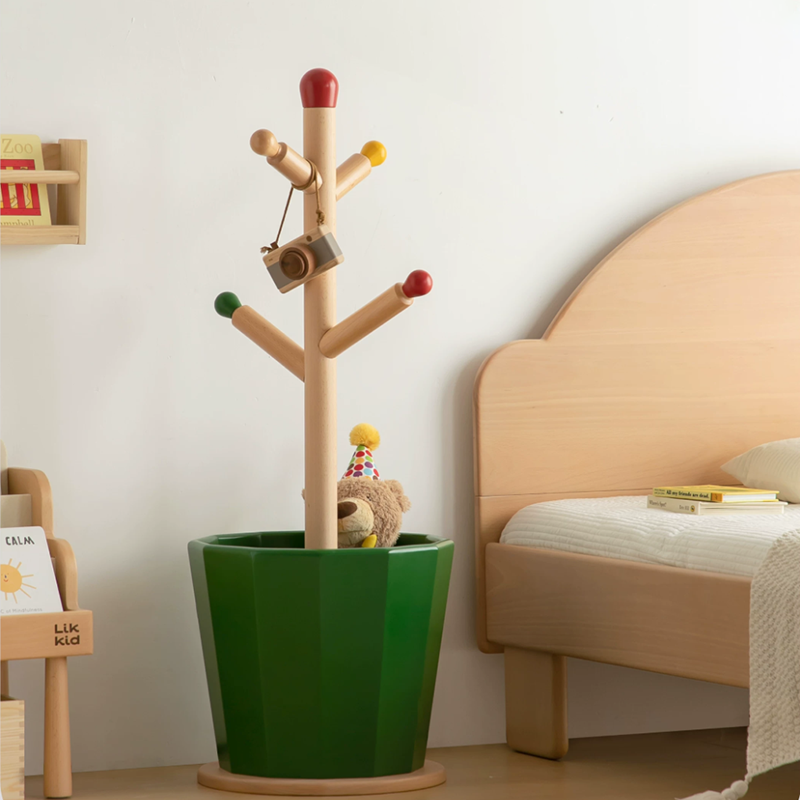 Contemporary Creative Solid Beech Wood Kids Coat Rack - Adjustable Height Children’s Floor Standing Clothes &amp; Backpack Organizer Hall Tree For Bedroom