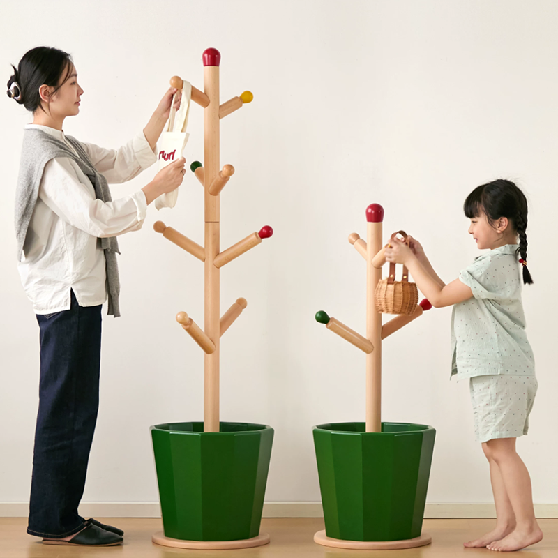 Contemporary Creative Solid Beech Wood Kids Coat Rack - Adjustable Height Children’s Floor Standing Clothes &amp; Backpack Organizer Hall Tree For Bedroom
