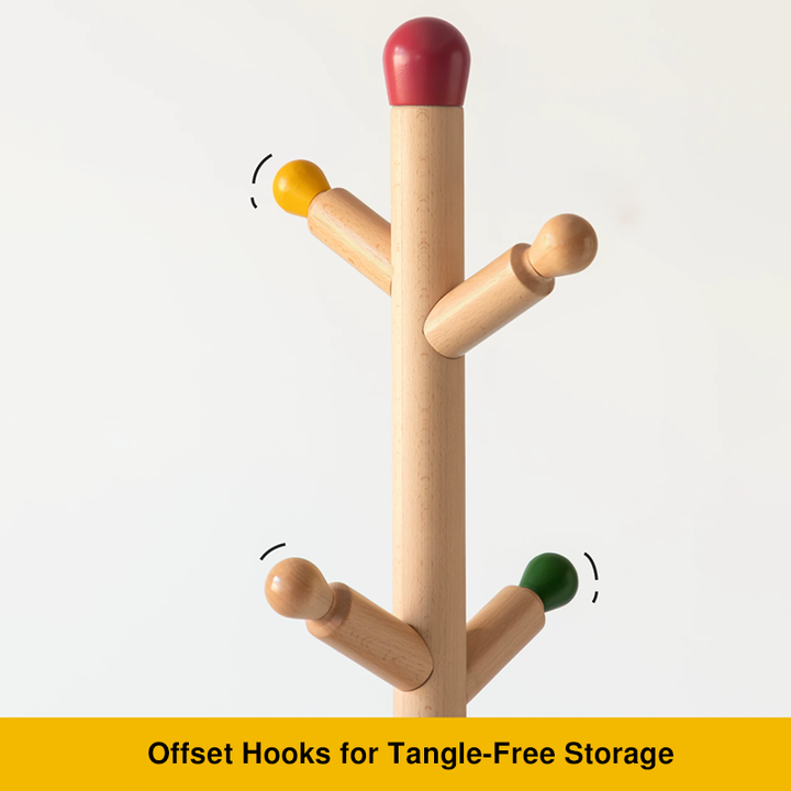 Contemporary Creative Solid Beech Wood Kids Coat Rack - Adjustable Height Children’s Floor Standing Clothes &amp; Backpack Organizer Hall Tree For Bedroom