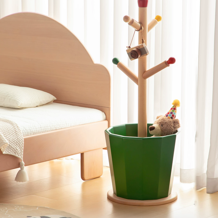 Contemporary Creative Solid Beech Wood Kids Coat Rack - Adjustable Height Children’s Floor Standing Clothes &amp; Backpack Organizer Hall Tree For Bedroom