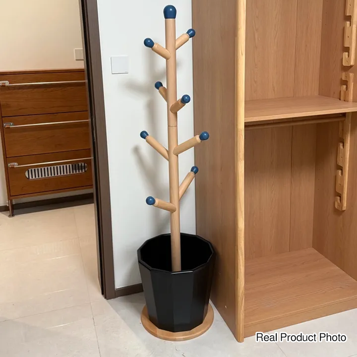 Contemporary Creative Solid Beech Wood Kids Coat Rack - Adjustable Height Children’s Floor Standing Clothes &amp; Backpack Organizer Hall Tree For Bedroom