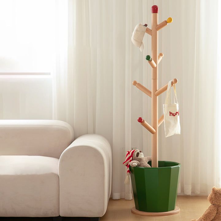 Contemporary Creative Solid Beech Wood Kids Coat Rack - Adjustable Height Children’s Floor Standing Clothes &amp; Backpack Organizer Hall Tree For Bedroom
