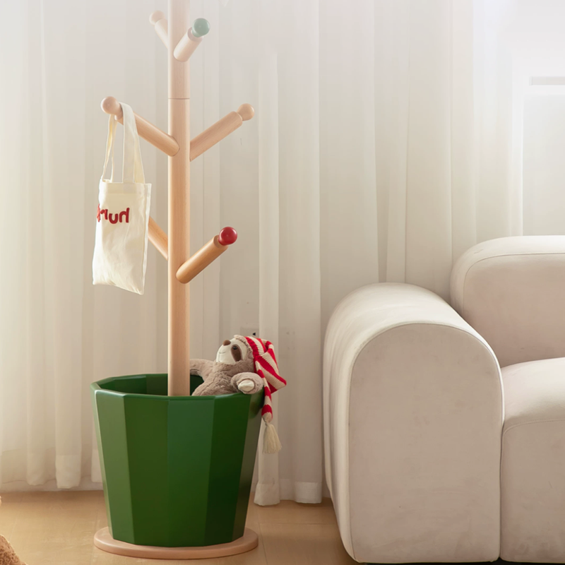 Contemporary Creative Solid Beech Wood Kids Coat Rack - Adjustable Height Children’s Floor Standing Clothes &amp; Backpack Organizer Hall Tree For Bedroom