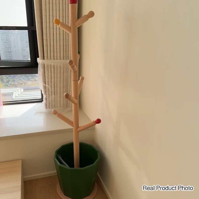 Contemporary Creative Solid Beech Wood Kids Coat Rack - Adjustable Height Children’s Floor Standing Clothes &amp; Backpack Organizer Hall Tree For Bedroom