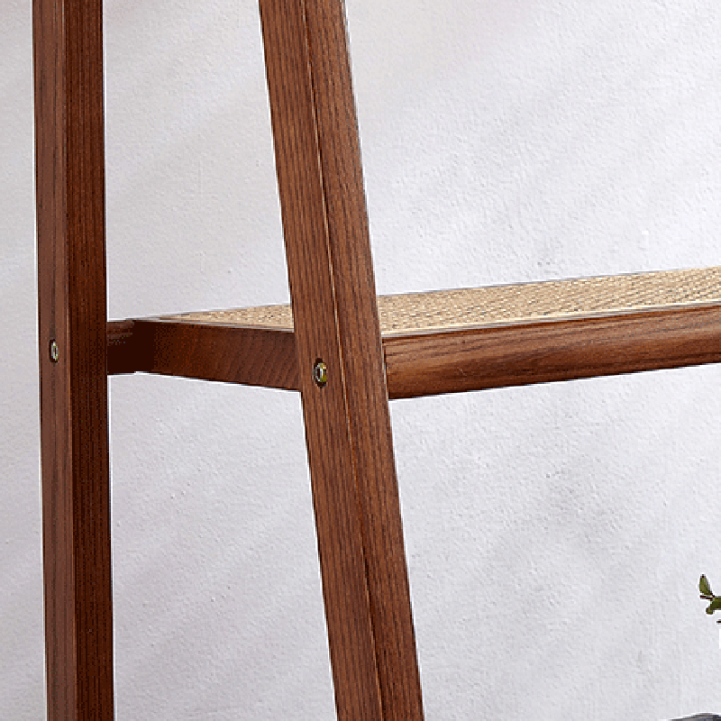 Contemporary Scandinavian Solid Wood Coat Rack - Freestanding Clothing Rack With 2 Rattan Weaving Storage Shelves