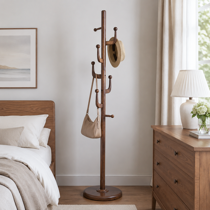 Kreativer Garderobenständer aus massivem Gummibaumholz – freistehende Garderobe im Kaktus-Design mit mehreren Haken 