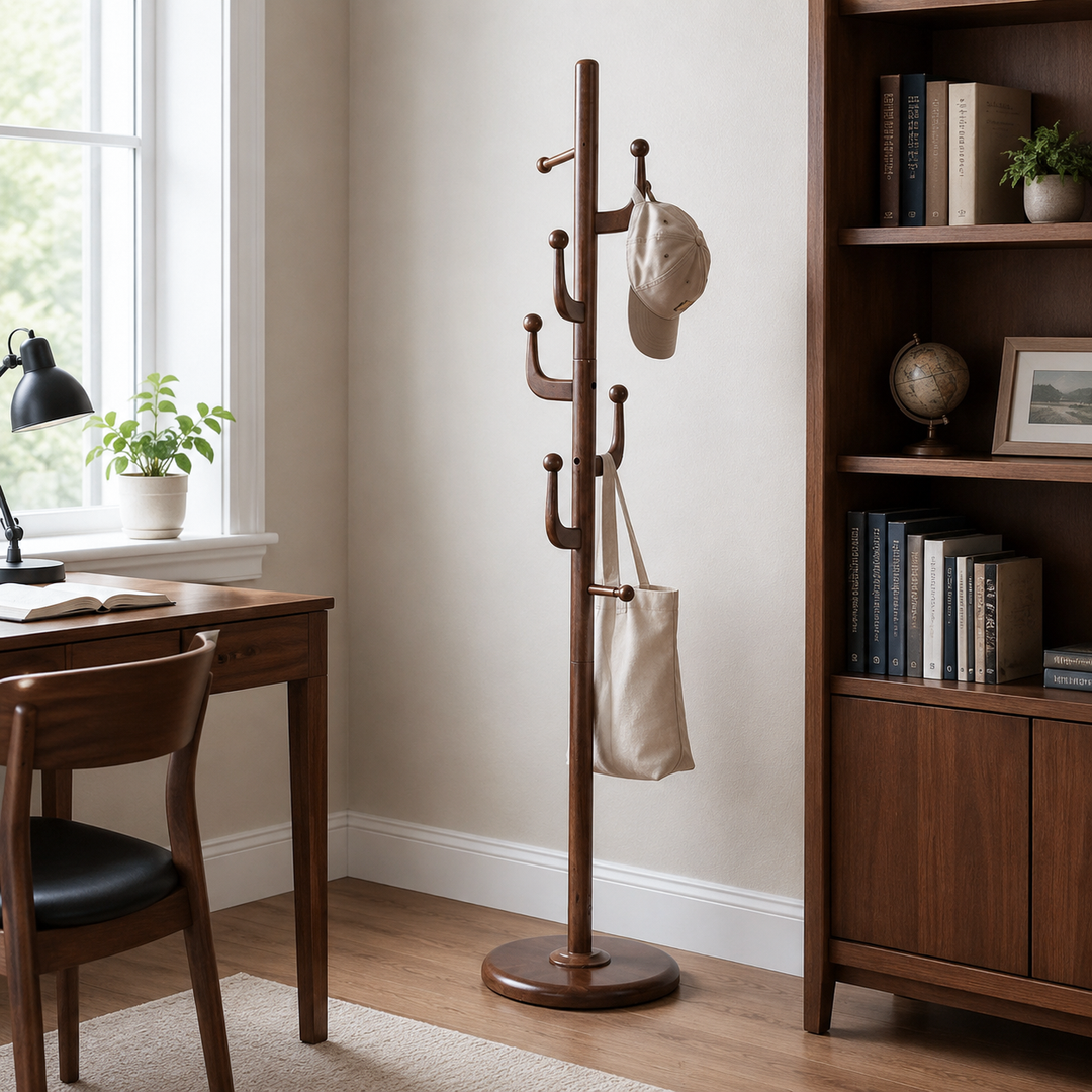 Kreativer Garderobenständer aus massivem Gummibaumholz – freistehende Garderobe im Kaktus-Design mit mehreren Haken 