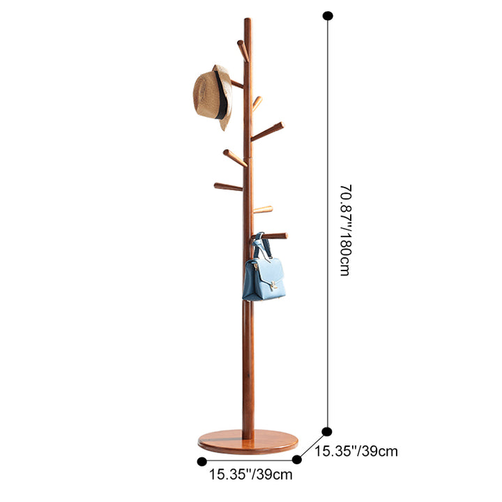 Minimalist Solid Wood Coat Rack - Rubberwood &amp; Eucalyptus Wood Freestanding Clothes Stand With Multi Hooks