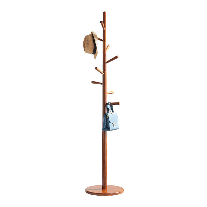 Minimalist Solid Wood Coat Rack - Rubberwood &amp; Eucalyptus Wood Freestanding Clothes Stand With Multi Hooks