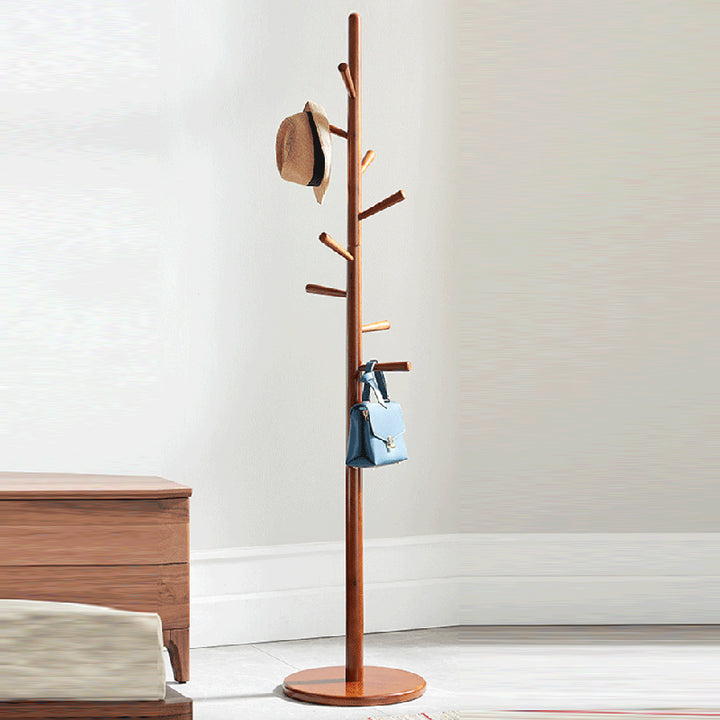 Minimalist Solid Wood Coat Rack - Rubberwood & Eucalyptus Wood Freestanding Clothes Stand With Multi Hooks
