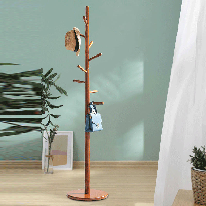 Minimalist Solid Wood Coat Rack - Rubberwood &amp; Eucalyptus Wood Freestanding Clothes Stand With Multi Hooks