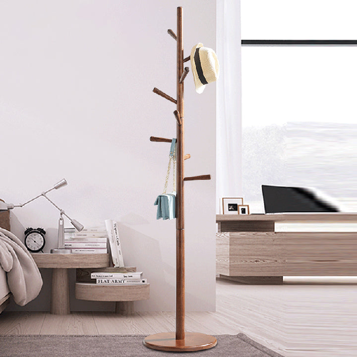Minimalist Solid Wood Coat Rack - Rubberwood &amp; Eucalyptus Wood Freestanding Clothes Stand With Multi Hooks