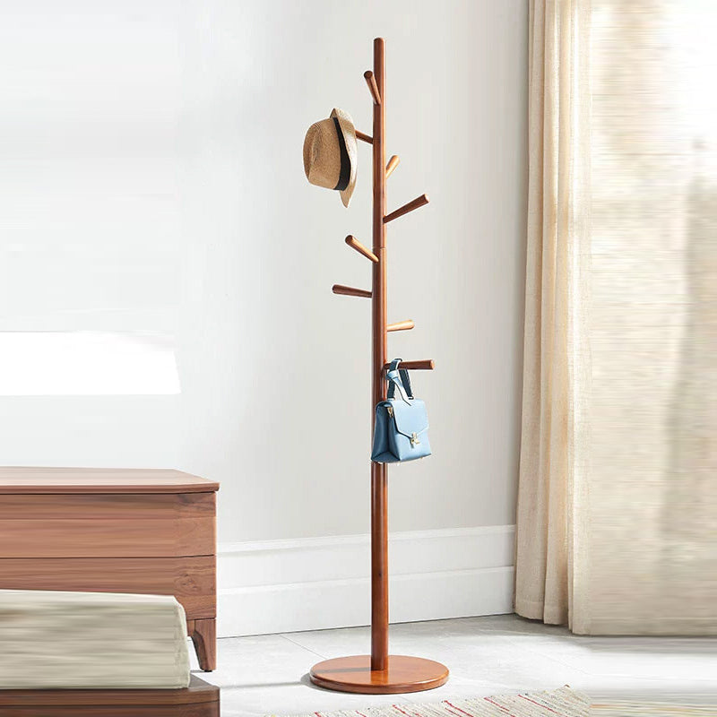 Minimalist Solid Wood Coat Rack - Rubberwood &amp; Eucalyptus Wood Freestanding Clothes Stand With Multi Hooks