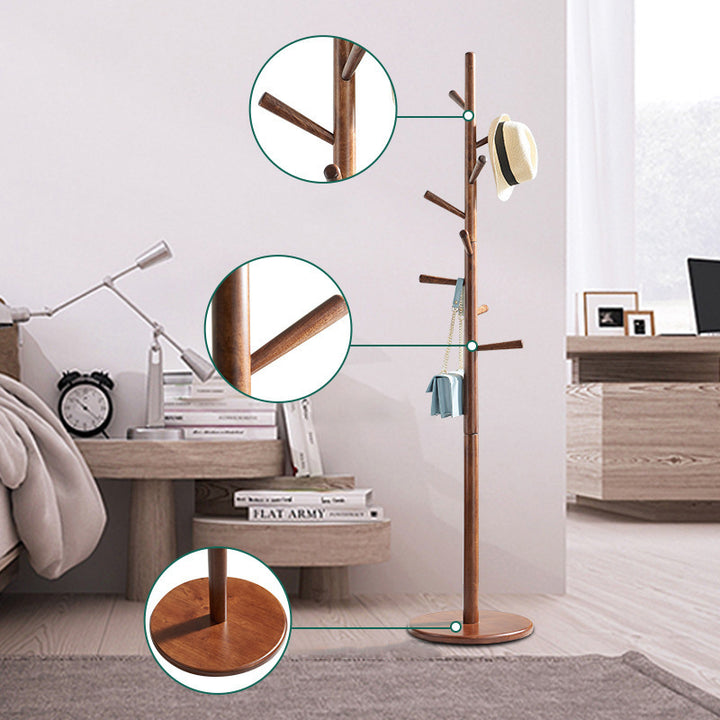 Minimalist Solid Wood Coat Rack - Rubberwood &amp; Eucalyptus Wood Freestanding Clothes Stand With Multi Hooks