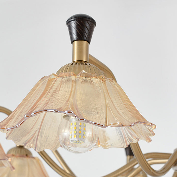 Lámpara de araña tradicional francesa de hierro y madera con múltiples flores y vidrio de 6/8 luces para sala de estar 