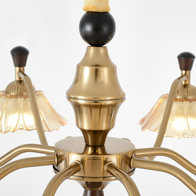 Traditional French Multi-Flower Iron Wood Glass 6/8-Light Chandelier For Living Room