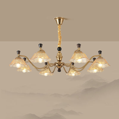 Traditional French Multi-Flower Iron Wood Glass 6/8-Light Chandelier For Living Room