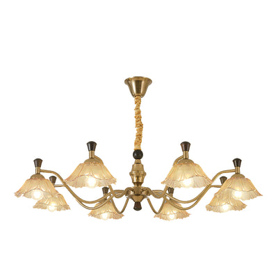 Traditional French Multi-Flower Iron Wood Glass 6/8-Light Chandelier For Living Room