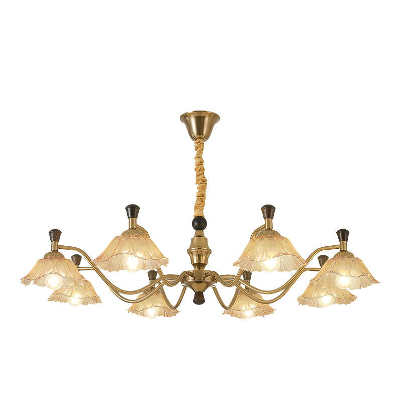 Traditional French Multi-Flower Iron Wood Glass 6/8-Light Chandelier For Living Room