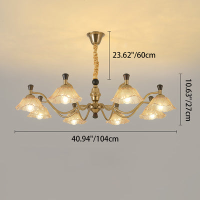 Traditional French Multi-Flower Iron Wood Glass 6/8-Light Chandelier For Living Room