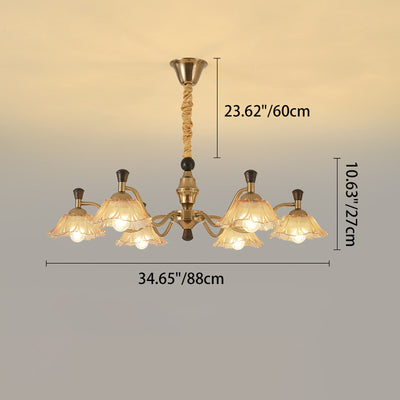 Traditional French Multi-Flower Iron Wood Glass 6/8-Light Chandelier For Living Room