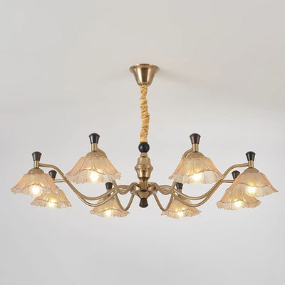 Traditional French Multi-Flower Iron Wood Glass 6/8-Light Chandelier For Living Room