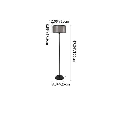 Modern Minimalist Double-Layer Cylindrical Metal Fabric 1-Light Standing Floor Lamp For Living Room