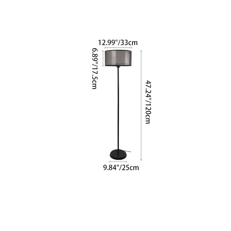 Modern Minimalist Double-Layer Cylindrical Metal Fabric 1-Light Standing Floor Lamp For Living Room