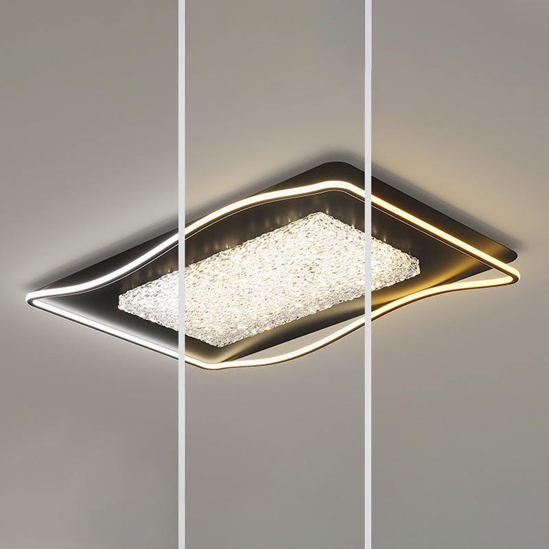 Modern Luxury Iron Aluminum Alloy Acrylic Resin Square Rectangular LED Flush Mount Ceiling Light For Living Room Bedroom