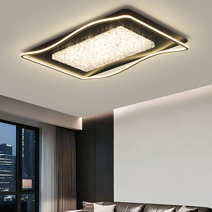 Modern Luxury Iron Aluminum Alloy Acrylic Resin Square Rectangular LED Flush Mount Ceiling Light For Living Room Bedroom