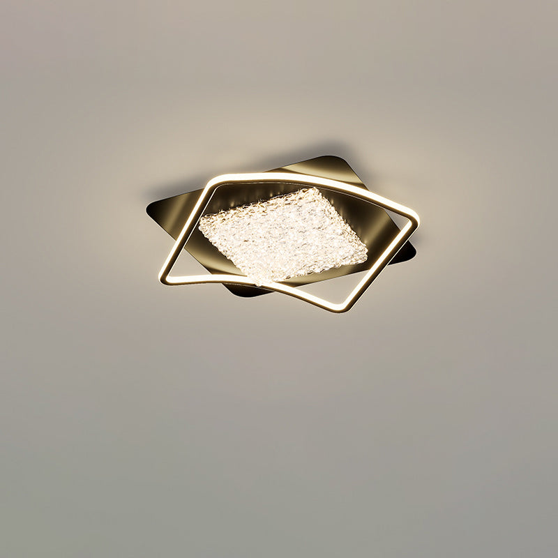 Modern Luxury Iron Aluminum Alloy Acrylic Resin Square Rectangular LED Flush Mount Ceiling Light For Living Room Bedroom
